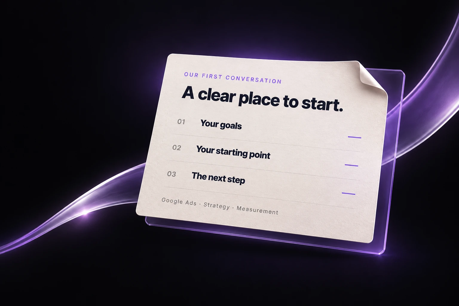 Google Ads consultation brief covering your goals, your starting point and the next step.